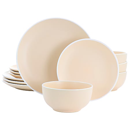 Spice By Tia Mowry Creamy Tahini 12-Piece Stoneware Dinnerware Set, Orange