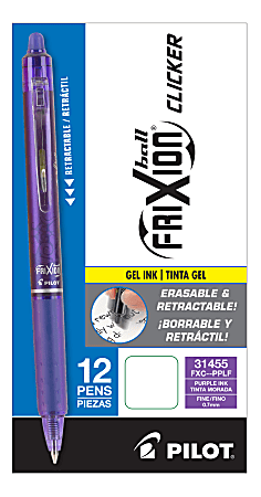 FriXion Clicker Erasable Gel Pen, Retractable, Fine 0.7 mm, Purple Ink, Purple Barrel, Dozen FriXion Clicker Erasable Gel Pen, Retractable, Fine 0.7 mm, Purple Ink, Purple Barrel, Dozen