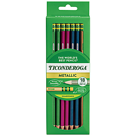 Ticonderoga Wooden Pencils, Pre-Sharpened, #2 HB Soft, Metallic Colors, 10 Ct