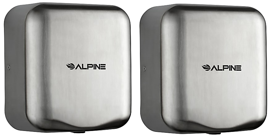 Alpine Industries Hemlock Commercial Automatic High-Speed Electric Hand Dryers, Brushed Silver, Pack Of 2 Dryers