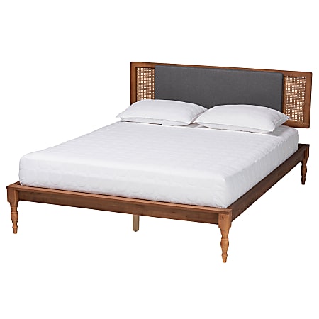 Baxton Studio Eliseo Mid-Century Modern Platform Bed, Queen, 39”H x 65-3/8”W x 86-1/2”D, Dark Gray/Walnut Brown