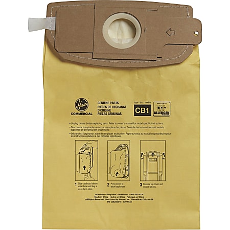 Hoover HushTone 6-Quart Vacuum Bags - 60 / Carton - Type CB1 - 1.50 gal - Durable, Self-sealing, Disposable, Micro Allergen - Yellow
