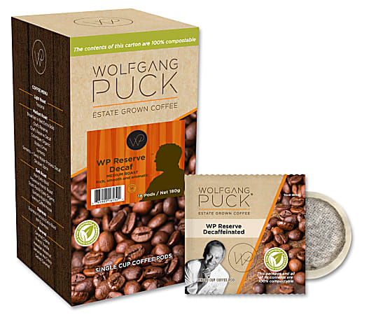 Wolfgang Puck® Chef's Reserve Decaffeinated Single-Serve Coffee Pods, 0.3 Oz, Carton Of 18