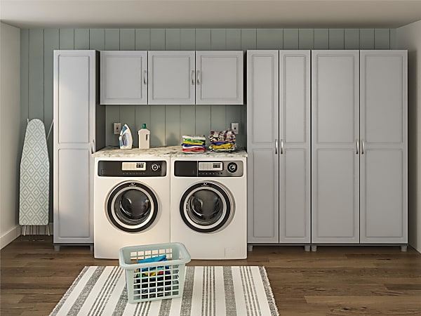 Ameriwood home wall mounted cabinet 3 door sales white kitchen laundry room storage closet shelf wood