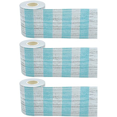 Teacher Created Resources® Straight Rolled Border Trim, Vintage Blue Stripes, 50’ Per Roll, Pack Of 3 Rolls
