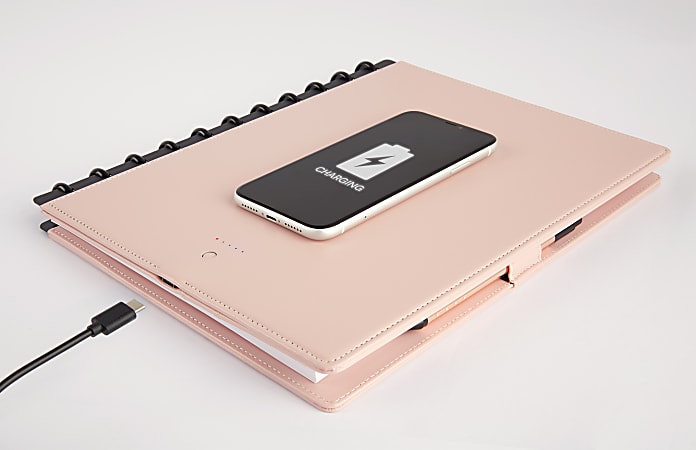 TUL® Wireless Charging Discbound Notebook, Leather Cover, Letter Size, Blush