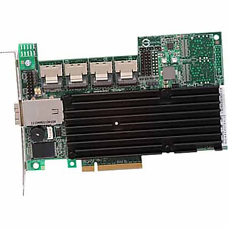LSI Logic 3ware SAS 9750-24i4e Kit - Serial ATA/600 - PCI Express 2.0 x8 - Plug-in Card - RAID Supported - 0, 1, 5, 6, 10, 50 RAID Level - 7 Total SAS Port(s) - 6 SAS Port(s) Internal - 1 SAS Port(s) External Battery Backup