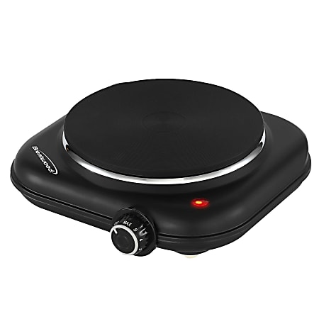 Brentwood&reg; 1,100-Watt Single-Cast-Iron Countertop Electric Burner Hot Plate with Temperature Control &amp; Power Indicator Light, Black, TS-331BK