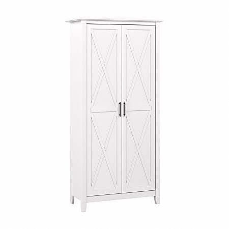 Bush® Furniture Key West 32"W Tall Storage Cabinet With Doors, Pure White Oak, Standard Delivery
