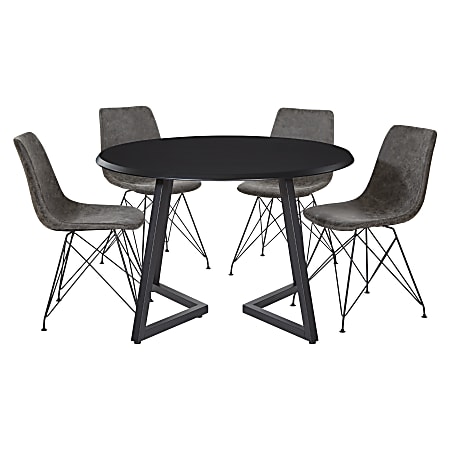 Office Star Metro Round Dining Table With Faux Leather Dining Chairs, 30-1/4”H x 45-1/2”W x 45-1/2”D, Black/Charcoal