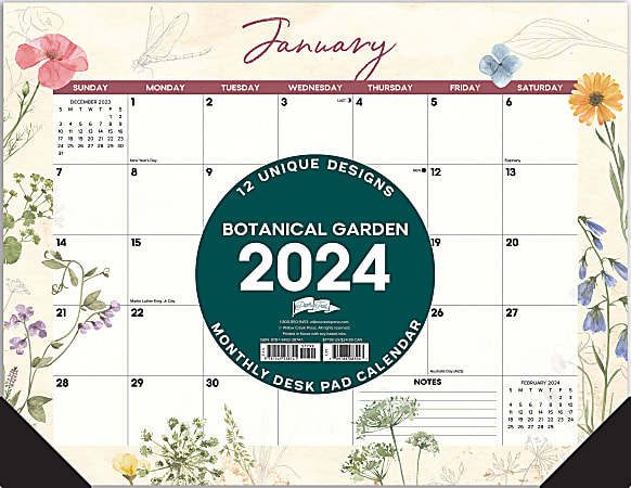 2024 Willow Creek Press Desk Pad Calendar, 22" x 17", Botanical Garden, January To December
