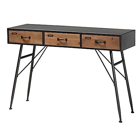 Baxton Studio Contemporary Industrial 3-Drawer Console Table, 31-15/16"H x 45-3/4"W x 15-15/16"D, Black/Oak
