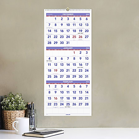 AT A GLANCE 2026 Three Month Reference Vertical Wall Calendar