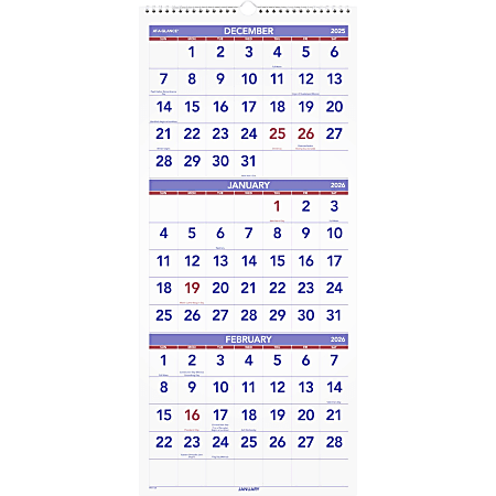 AT A GLANCE 2026 Three Month Reference Vertical Wall Calendar