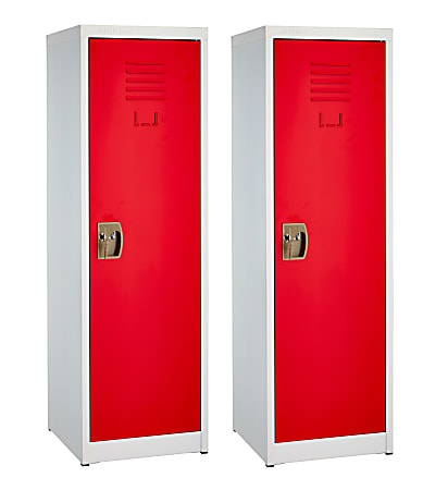 Alpine 1-Tier Steel Lockers, 48”H x 15”W x 15”D, Red, Set Of 2 Lockers