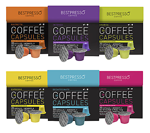 Bestpresso Single-Serve Coffee Freshpacks, Original, Variety Pack, Carton Of 120, 6 x 20 Per Box