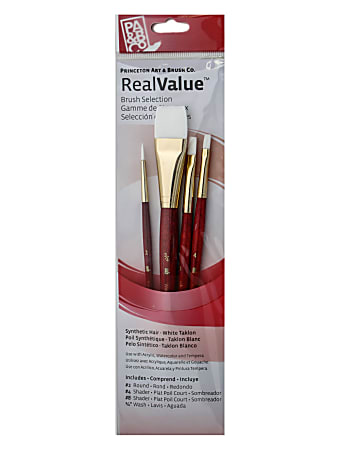 Princeton Real Value Series 9000 Red-Handle Brush Set 9125, Assorted Sizes, Assorted Bristles, Synthetic, Red, Set Of 4