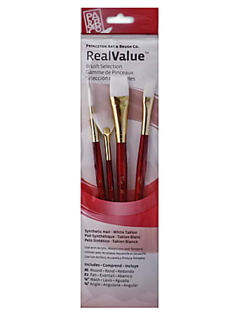 Princeton Real Value Series 9120 Red-Handle Brush Set, Assorted Sizes, Synthetic, Red, Set Of 4