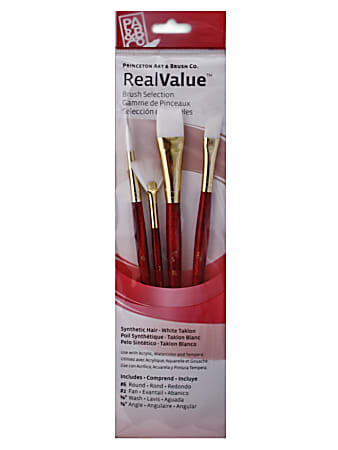 Princeton Real Value Series 9000 Red-Handle Brush Set 9120, Assorted Sizes, Assorted Bristles, Synthetic, Red, Set Of 4