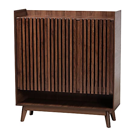 Baxton Studio Delaire Mid-Century Modern 42"W Finished Wood Shoe Cabinet, Walnut Brown