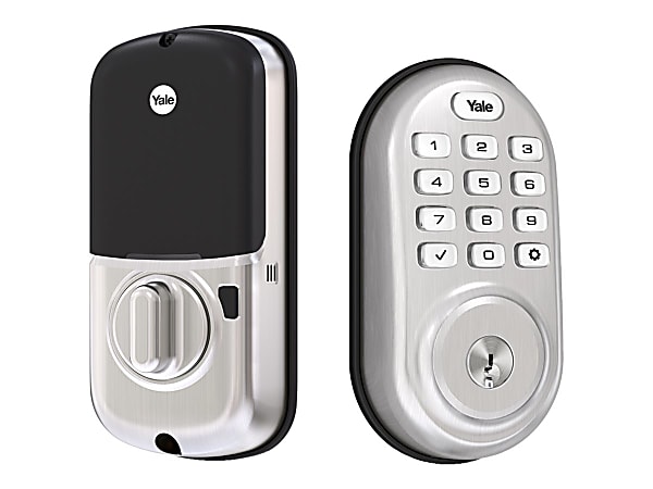 Yale Real Living YRD216 Assure Lock Push Button - Door lock - key, electronic - 5 pins - touch keypad - satin nickel