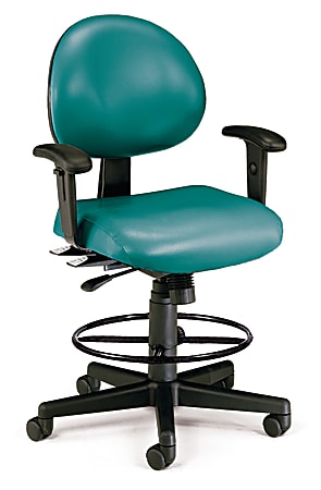 OFM 24-Hour Vinyl Computer Task Chair With Arms And Drafting Kit, Teal/Black