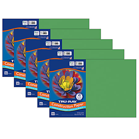 Tru-Ray Construction Paper, Heavyweight, 12" x 18", Holiday Green, 50 Sheets Per Pack, Set Of 5 Packs