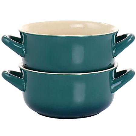 Gibson Crock Pot 2-Piece Stoneware Soup Bowl Set, 30 Oz, Teal