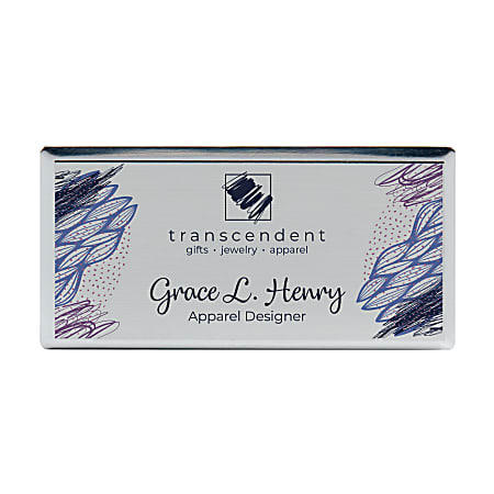 Custom Printed Full Color Metal Silver Rectangle Name Badge/Tag, 1-1/2" x 3", Silver