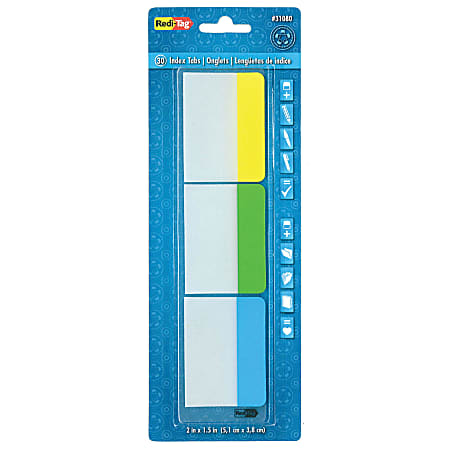 Redi-Tag® Write-On Self-Stick Index Tabs/Flags, Assorted Colors, 1 1/2" x 2", Pack Of 30