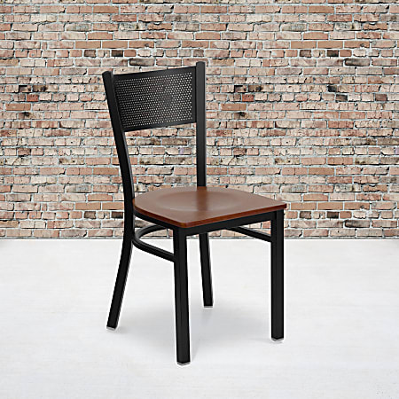 Flash Furniture Grid Back Metal Restaurant Chair, Cherry/Black