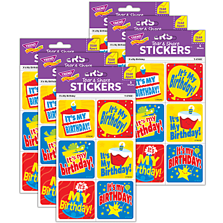 Trend Tear & Share Stickers, It's My Birthday, 30 Stickers Per Pack, Set Of 6 Packs
