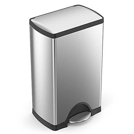 simplehuman® Rectangular Metal Step Trash Can, 10 Gallons, 25-3/4"H x 15-12/16"H x 12-1/2"D, Brushed Stainless Steel