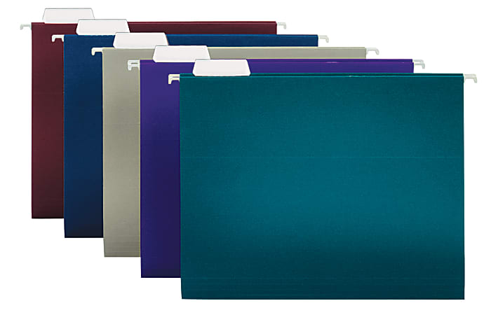Office Depot&reg; Brand 2-Tone Hanging File Folders, 1/5 Cut, 8 1/2&quot; x 11&quot;, Letter Size, Assorted Colors, Box Of 25 Folders