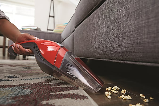 Dirt Devil QuickFlip 12V Cordless Bagless Handheld Vacuum 11.80 fl oz Bagless Crevice Tool Filter Battery Battery Rechargeable 12 V DC Red Office Depot