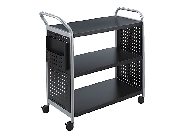 Safco&reg; Scoot 3-Shelf Steel Utility Cart, 38"H x 31"W x 13"D, Black/Silver