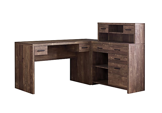 Monarch Specialties L-Shaped Computer Desk With Hutch, Brown Woodgrain