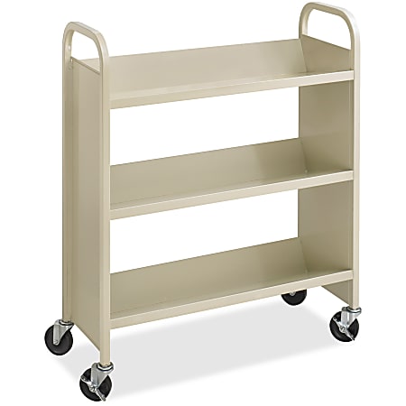 Safco Steel 3-Shelf Single-Sided Book Carts - 3 Shelf - 2.50" Caster Size - Steel - 36" Width x 14.50" Depth x 43.50" Height - Sand - 1 Each