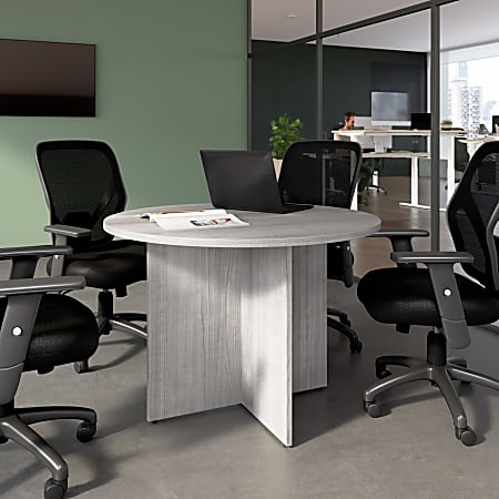 Bush Business Furniture 42-inch Round Conference Table with Wood Base, Platinum Gray, Standard Delivery
