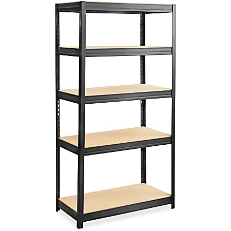 Safco Heavy-duty Boltless Steel Shelving Unit - 5 Tier(s) - 72" Height x 36" Width x 18" Depth - Floor - Sturdy, Durable, Heavy Duty, Adjustable Shelf - Black - Wood, Steel, Particleboard - 1 Each