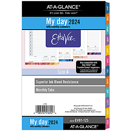 AT-A-GLANCE® EttaVee Daily/Monthly Loose-Leaf Planner Refill Pages, 5-1/2" x 8-1/2", January to December 2024, EV81-125