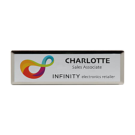 Custom Printed Full Color Metal Rectangle Name BadgeTag 1 x 3 Silver -  Office Depot