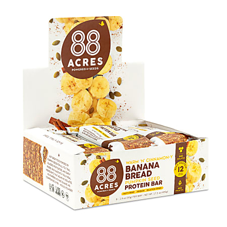 88 Acres Banana Bread High Protein Bars, 1.9 Oz, 9 Bars Per Box, Case Of 2 Boxes