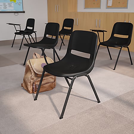 Flash Furniture Shell Chair With Right Hand Flip Up Tablet Arm Black Office Depot