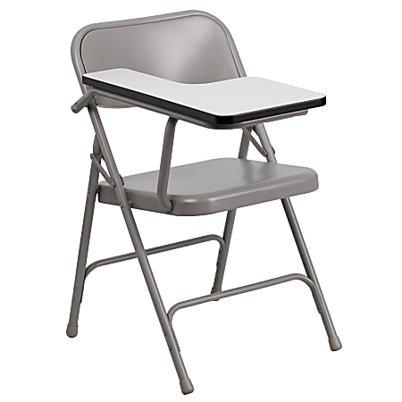 Flash Furniture 309 Series Steel Folding Chair With Right-Hand Tablet Arm, Beige/Gray