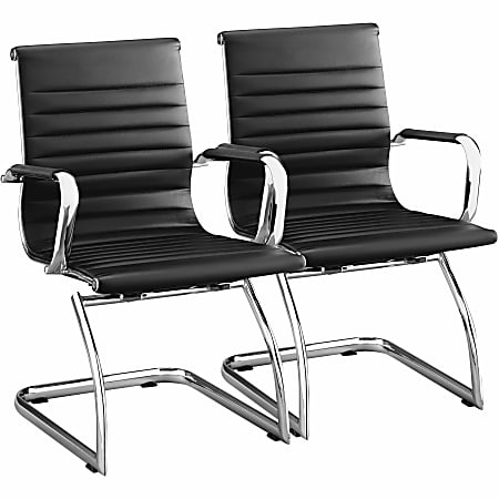 Lorell® Modern Bonded Leather Mid-Back Guest Chair, Black, Set Of 2