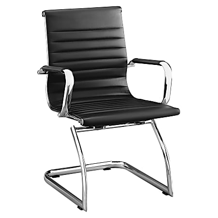 Lorell® Modern Bonded Leather Mid-Back Guest Chair, Black,