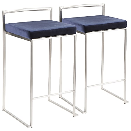 LumiSource Fuji Stacker Counter Stools, Blue Seat/Stainless-Steel Frame, Set Of 2 Stools