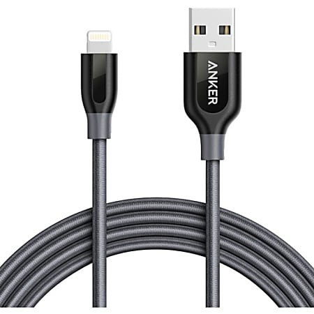 Anker PowerLine+ Lightning 6ft Gray USB-A to Lightning Cable A8122 - 6 ft Lightning/USB Data Transfer Cable for iPhone, iPad, iPod - First End: 1 x USB Type A - Male - Second End: 1 x Lightning - Male - MFI - Gray