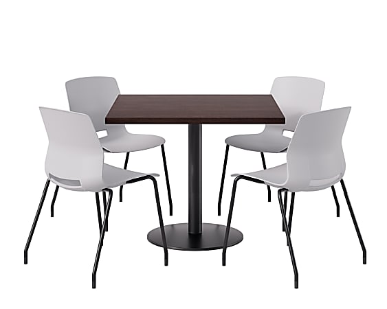 KFI Studios Proof Cafe Pedestal Table With Imme Chairs, Square, 29”H x 36”W x 36”W, Cafelle Top/Black Base/Light Gray Chairs